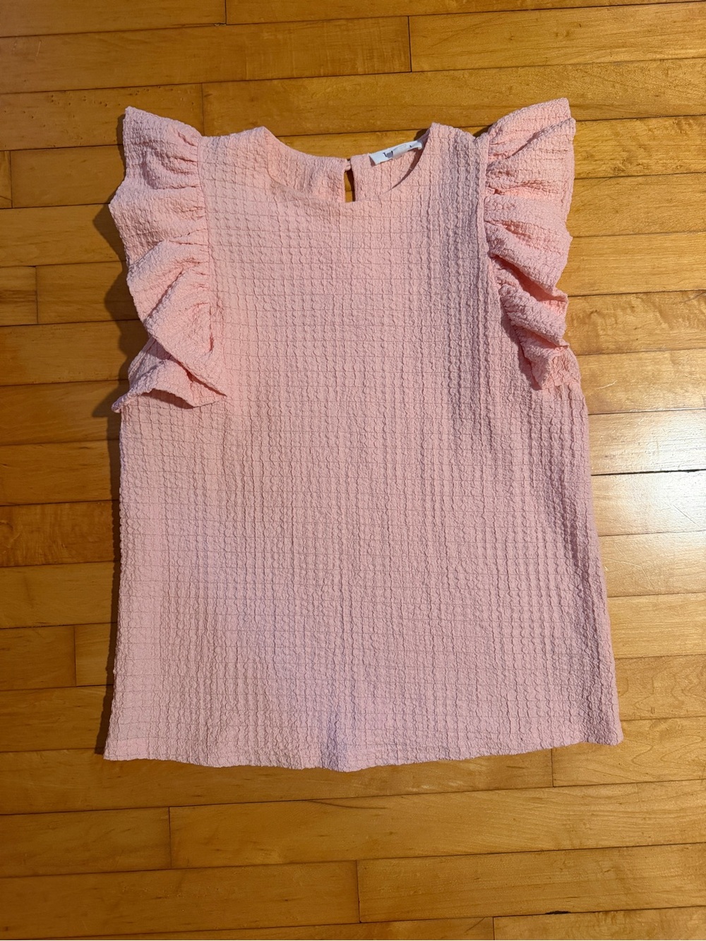 THML Pink Textured Tank with Ruffle Sleeves